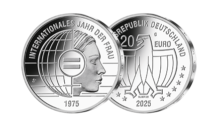 Bild- und Wertseite der Münze "50 Jahre Internationales Jahr der Frau" von 2025